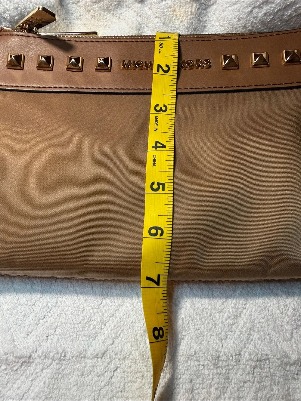 Michael Kors Tan Studded Nylon Crossbody with Gold Studs